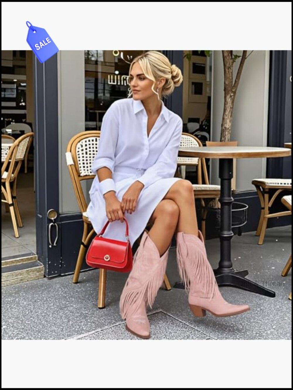 Women's Retro Cowgirl Boots Fringe Pointed Toe Block Heel Pull On Knee High - Picture 2 of 7
